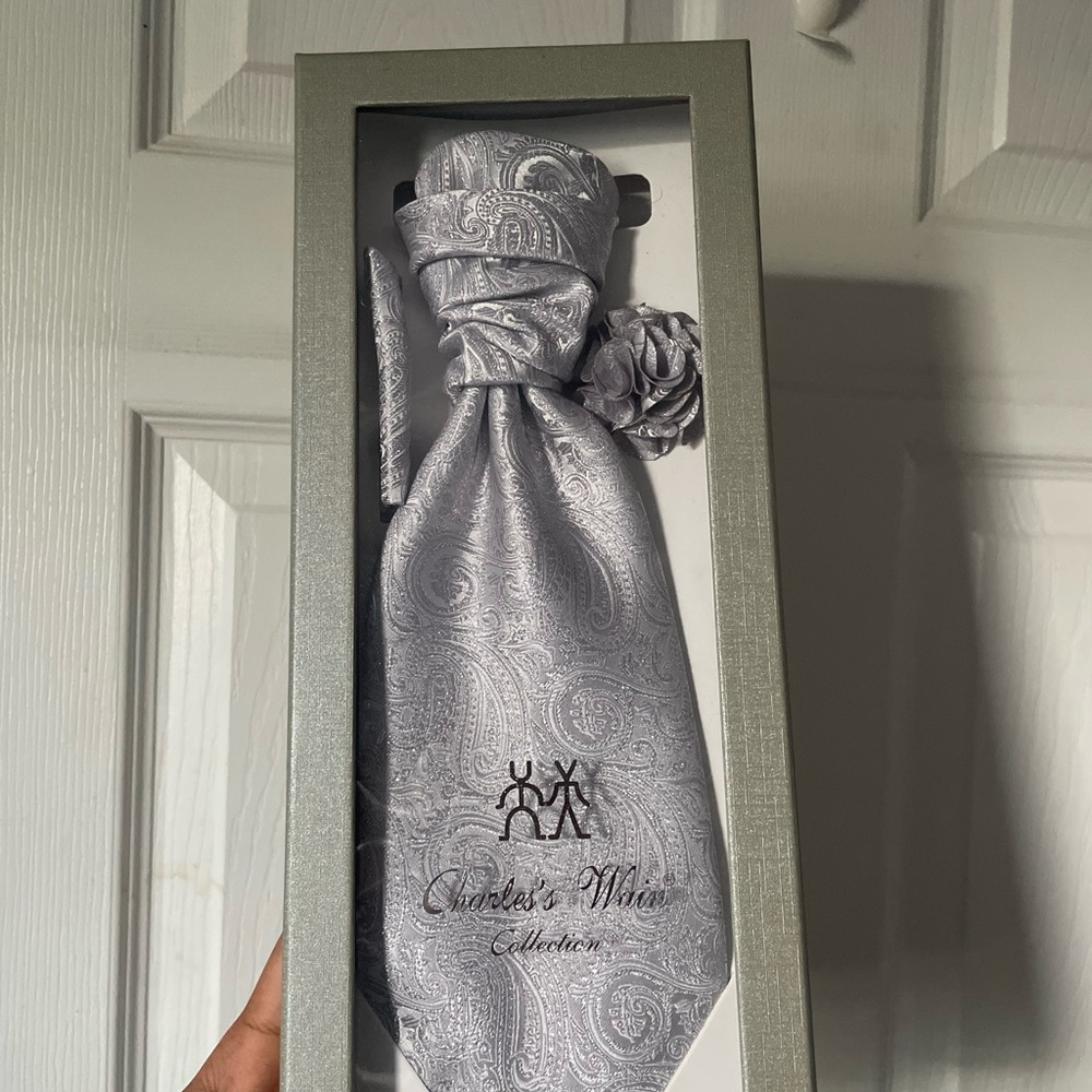 Silver Paisley Men's Tie Set